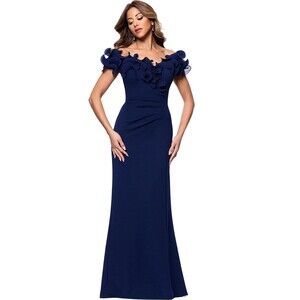 Xscape Women's Off the Shoulder Scuba Ruffle Sheath Gown Sz 14 NWT ***